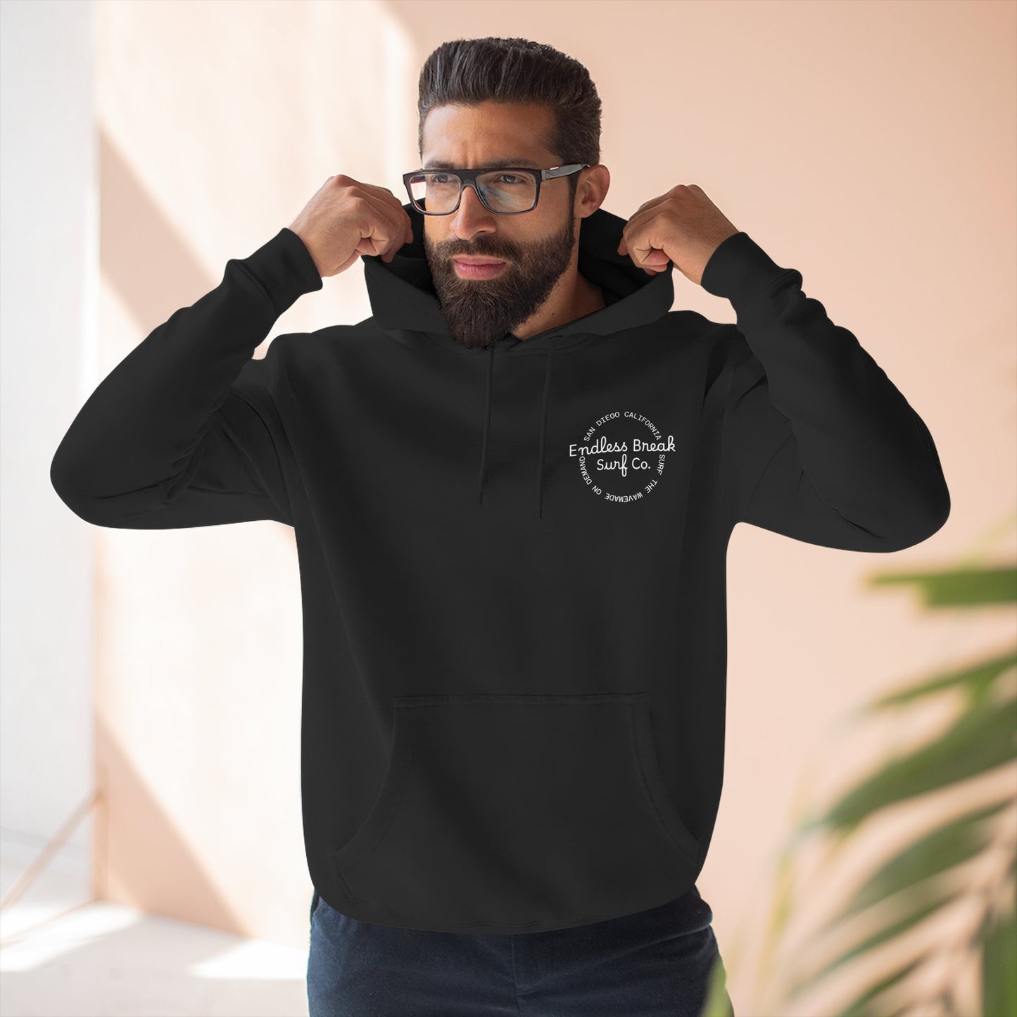 Endless Break Surf Co. Fleece Hoodie, Cozy Black Hoodie, Surfing Apparel, Beachwear, Casual Comfort Clothing