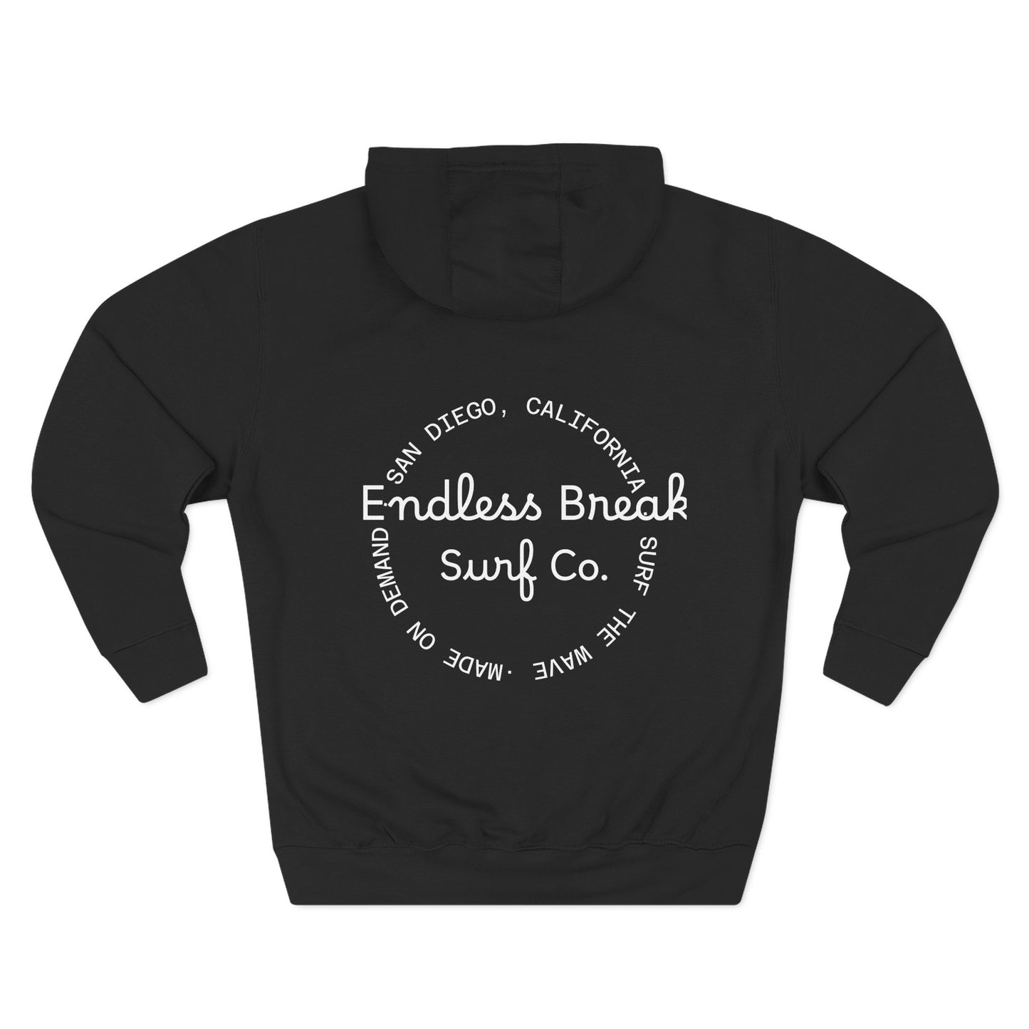 Endless Break Surf Co. Fleece Hoodie, Cozy Black Hoodie, Surfing Apparel, Beachwear, Casual Comfort Clothing
